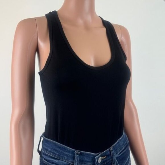 Zenana Racerback Scoop Neck Snap Bottom Basic Tank Top Leotard Bodysuit Black - Picture 6 of 7
